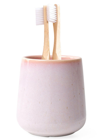 INGOFIN Ceramic Toothbrush Holder Cup, 12 oz Toothpaste Holder for Bathroom Vanity and Countertop, Organizer for Cosmetic, Makeup, Office Pencils, for Hotel Apartment, Kiln-Glazed Blue-Green