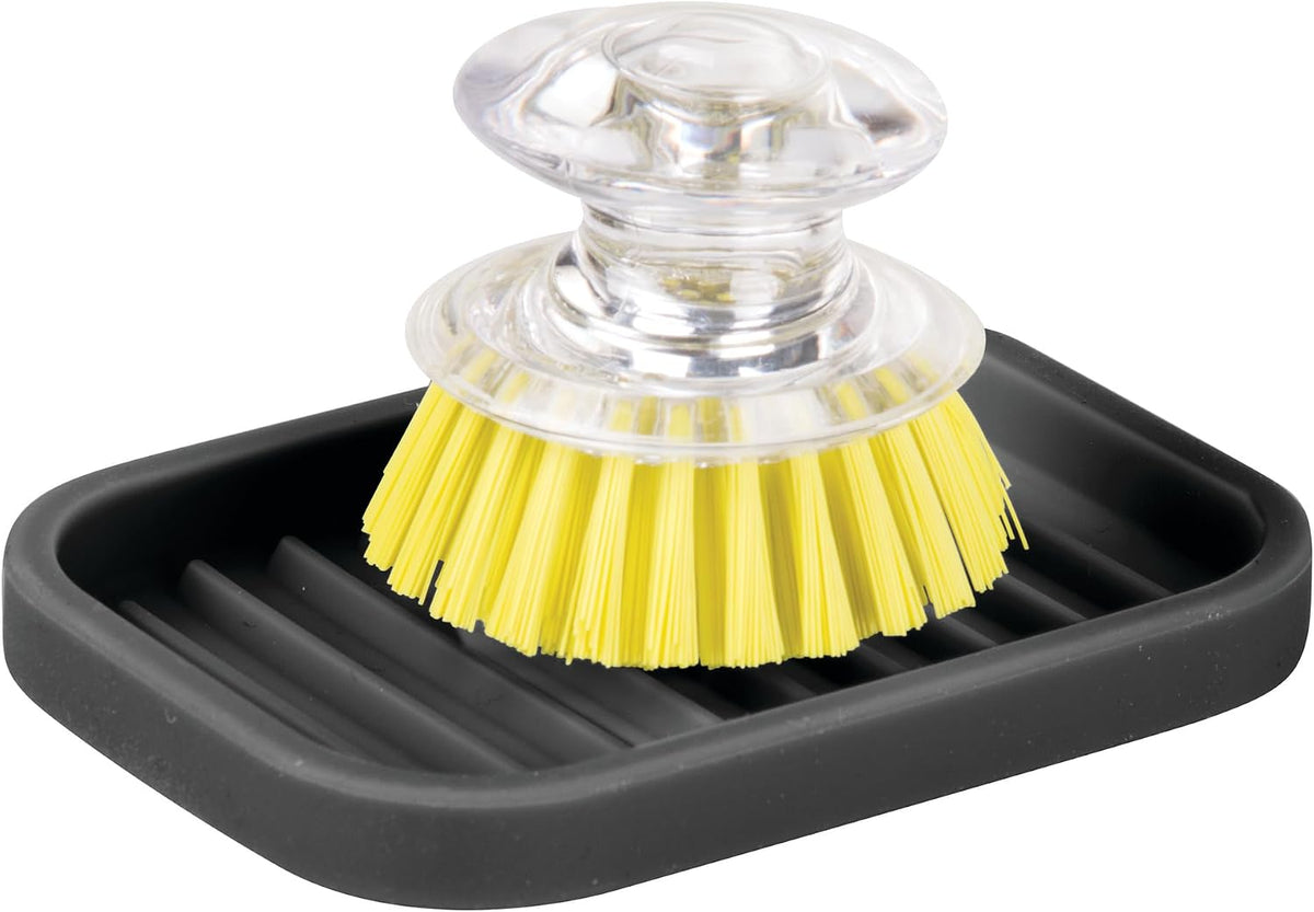 iDesign Silicone Soap Dish for Bar Soap or Scrub Brush, Black