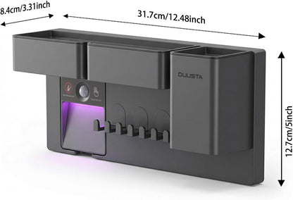 Toothbrush Holders for Bathrooms Toothbrush Holders Wall Mounted with Magnetic Night Light-4 Toothbrush Slots, 3 Independent Storage Compartments Bathroom Decor All-in-One Organizers Accessories Black