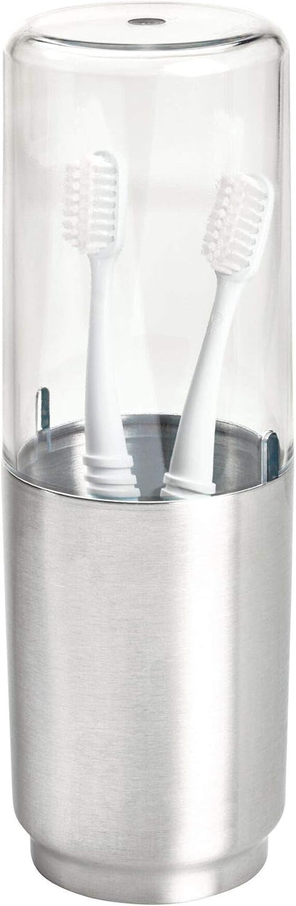 iDesign Austin Metal Covered Holder Stand, Holds Regular and Electric Toothbrushes in Master, Guest, Kid's, College Dorm Bathroom, Brushed