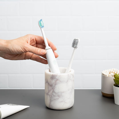 Cork & Mill Marble Toothbrush Holder Cup for Bathroom Countertop