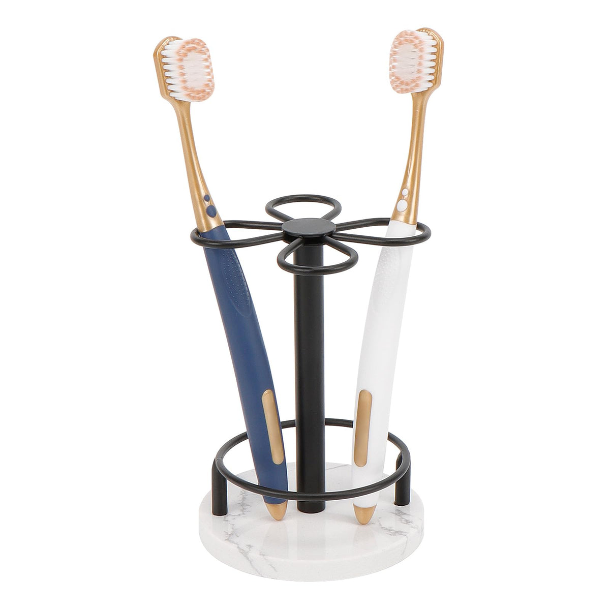 Toothbrush Holder Stand for Bathroom, Metal Toothbrush Organizer with Marble Base, Toothbrush Storage Collection for Family, Suitable for Home Hotel Countertop Vanity (Small, Matte Black)