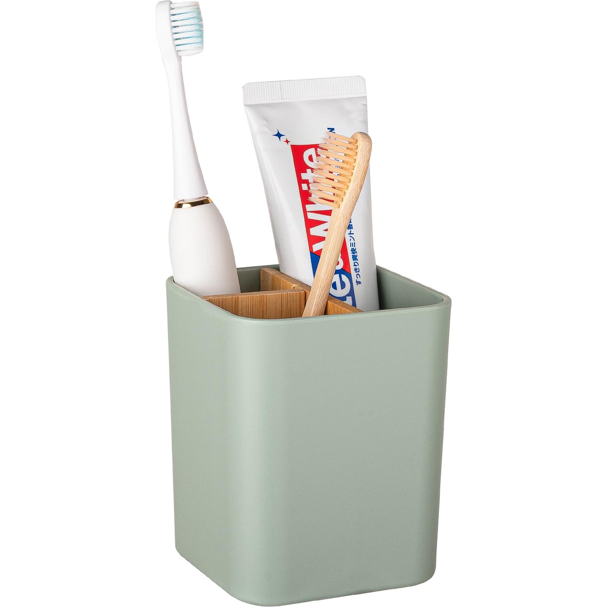 Bamboo Toothbrush Holder for Bathrooms Toothpaste Organizer - Black