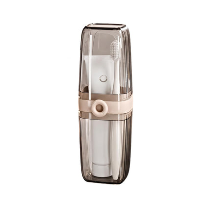 Topavatop Toothbrush Travel Case, 2 in 1 Toothbrush Holder and Rinse Cup, Large Capacity Toothbrush Cup with Cover, Portable Travel Toothbrush Holder for Traveling, Camping, Trip - 1Pcs - Beige&Clear