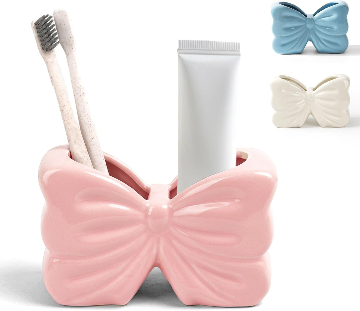 Pink Bow Ceramic Toothbrush Holder,Sweet Girly Gift Bathroom Decor