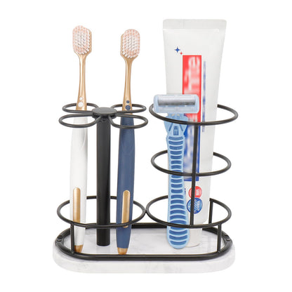 Toothbrush Holder Stand for Bathroom, Metal Toothbrush Organizer with Marble Base, Toothbrush Storage Collection for Family, Suitable for Home Hotel Countertop Vanity (Small, Matte Black)