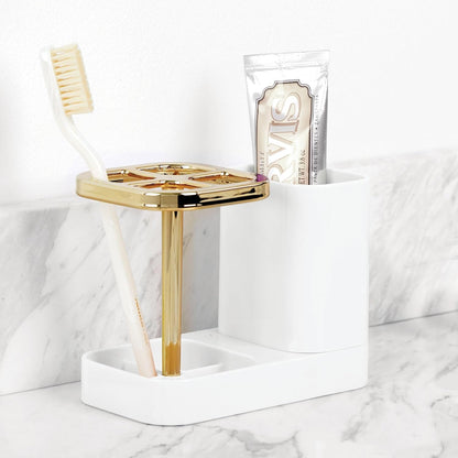 iDesign Toothbrush Holder, White/Gold