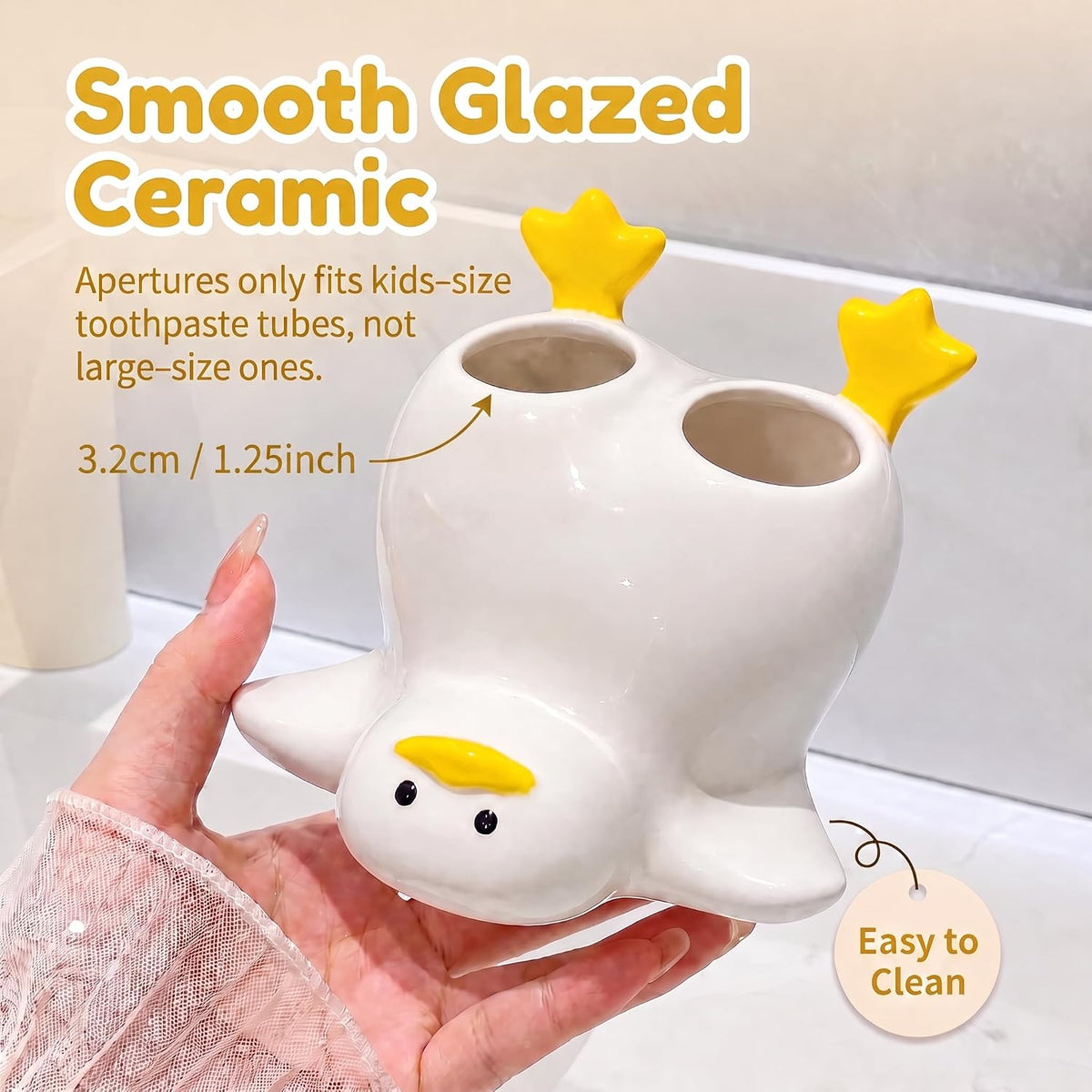 Cute Duck Toothbrush Holder,Ceramic Cartoon Duck Bathroom Decor for Kids