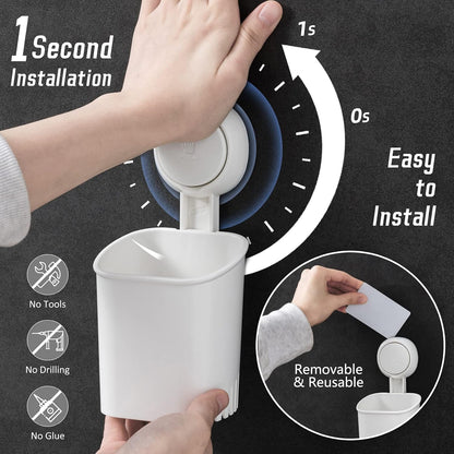 LEVERLOC Powerful Suction Cup Toothbrush Holders for Bathroom Wall, White