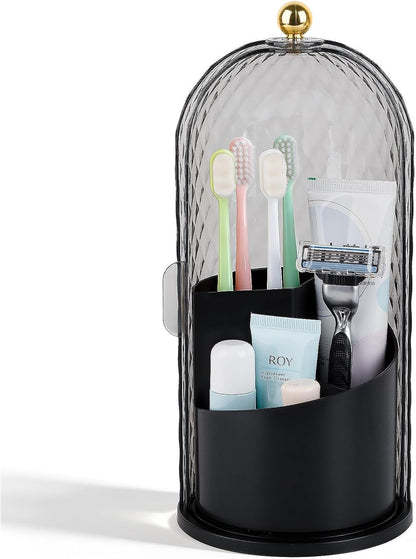Toothbrush Holder with Cover for Bathroom Countertop, Organizer, Black