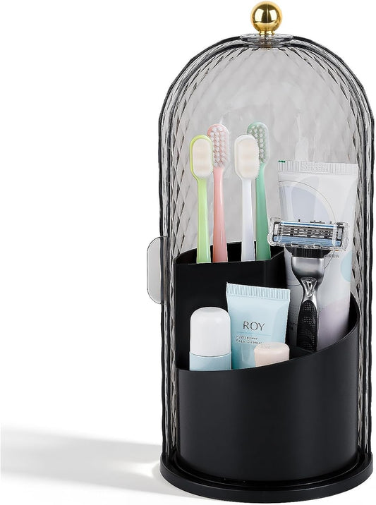 Toothbrush Holder with Cover for Bathroom Countertop, Organizer, Black