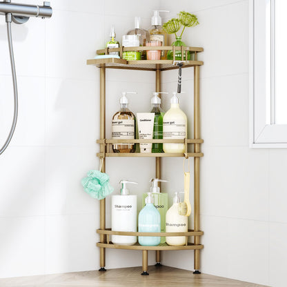 HapiRm Standing Corner Shower Caddy - 3 Tier Shower Organizer Corner with Soap Holder and 4 Hooks, Rustproof Bathroom Storage Shelves with Adhesives, Black