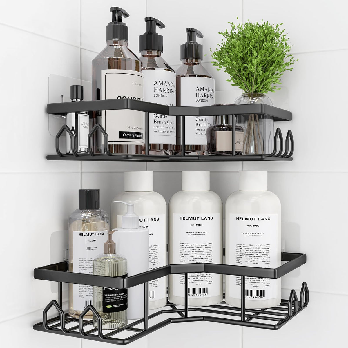 Adhesive Shower Caddy, 2 Pack Corner Bath Organizer, Rustproof Stainless Steel Shower Shelves with Large Capacity, No Drilling Shelves for Bathroom Storage, Home, Kitchen Decor (Silver).