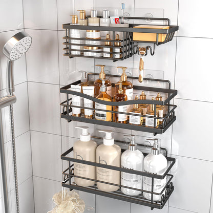 Youvip Adhesive Shower Caddy, Black, 3 Pack
