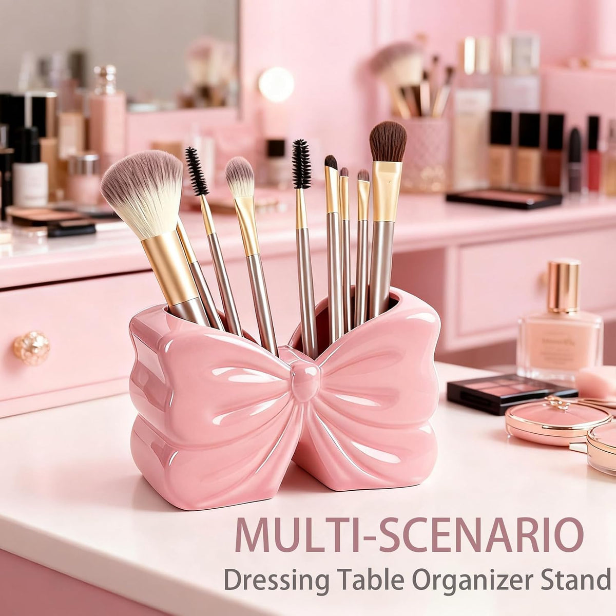 Pink Bow Ceramic Toothbrush Holder,Sweet Girly Gift Bathroom Decor