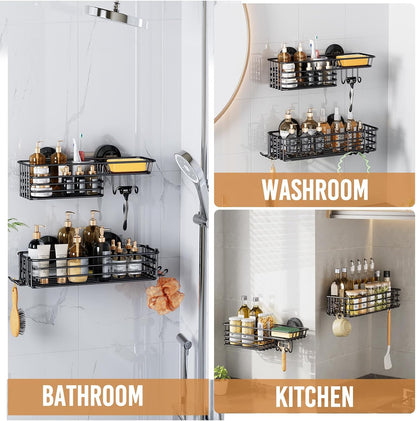 LEVERLOC Shower Caddy Suction Cup, 2 Pack Suction Shower Shelf With Hooks
