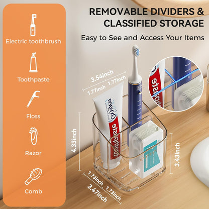 3 Slots Toothbrush Holders with Detachable Dividers for Bathrooms
