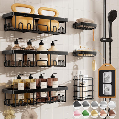 Veken Shower Caddy 3-Pack, Advanced Rustproof Design, No Drilling Adhesive Shelves, Rack with Soap Holder, Large Capacity Bathroom Organizers and Storage, Wall-Mounted Kitchen & Home Decor, Black
