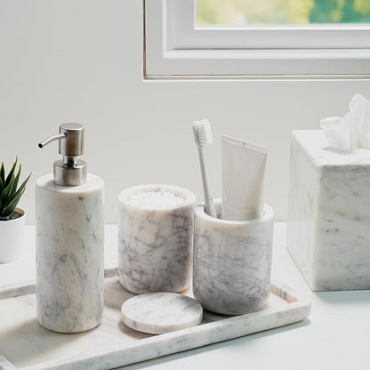Cork & Mill Marble Toothbrush Holder Cup for Bathroom Countertop