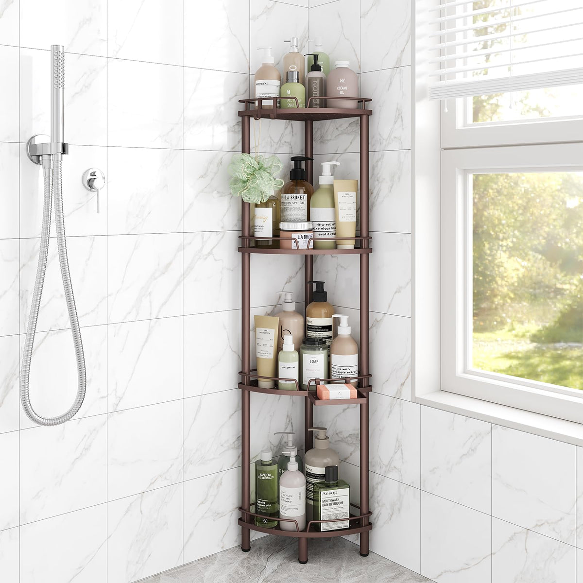 ELYKEN Corner Shower Caddy Standing, 3 Tier Metal Shower Organizer, Black