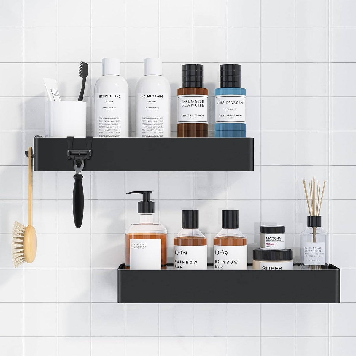 Kitsure Shower Caddy - 2 Pack Adhesive Shower Organizer, Rustproof Metal Shelves, No-Drill Bathroom Organizers and Storage, Black, XX-Large