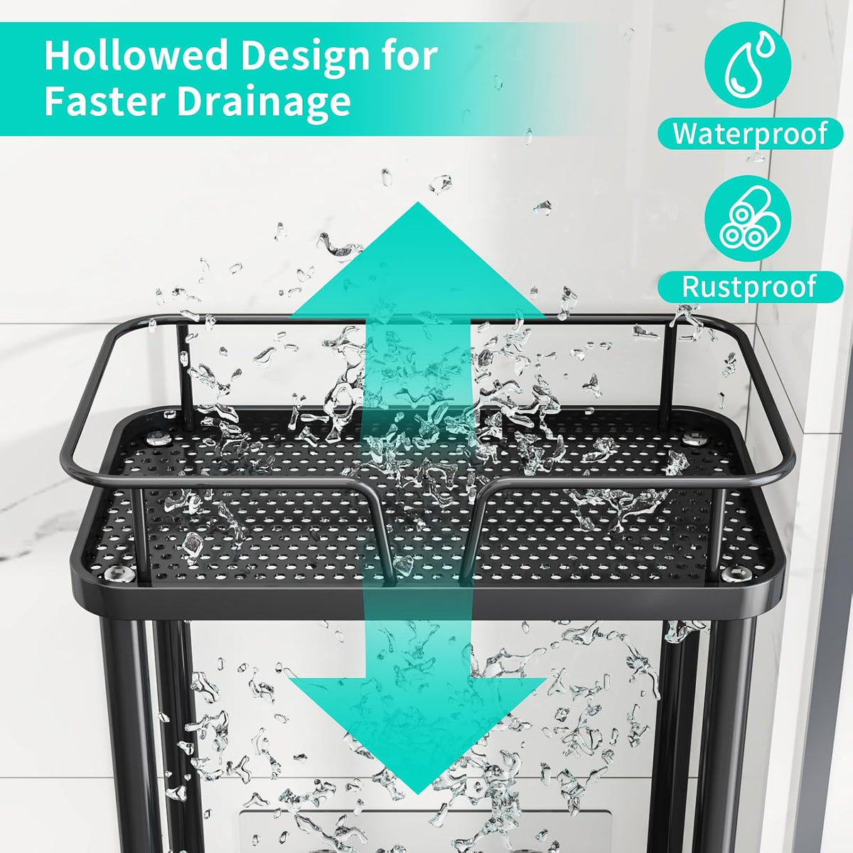 HapiRm Standing Corner Shower Caddy - 3 Tier Corner Shower Organizer with Soap Holder, Rustproof Stainless Steel Bathroom Shelf with 4 Hooks, Black