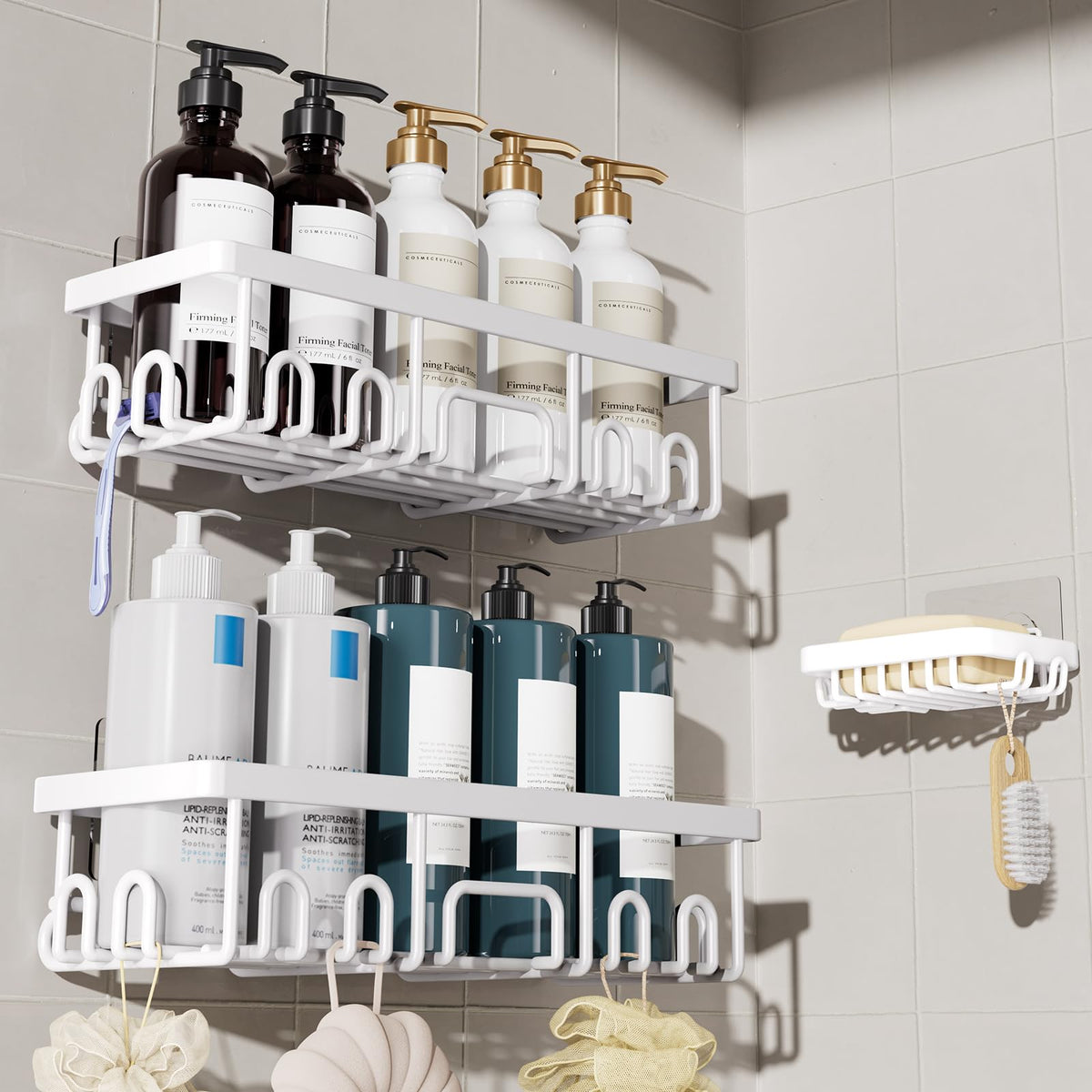 Veken Shower Caddy 3-Pack, Advanced Rustproof Design, No Drilling Adhesive Shelves, Rack with Soap Holder, Large Capacity Bathroom Organizers and Storage, Wall-Mounted Kitchen & Home Decor, Black