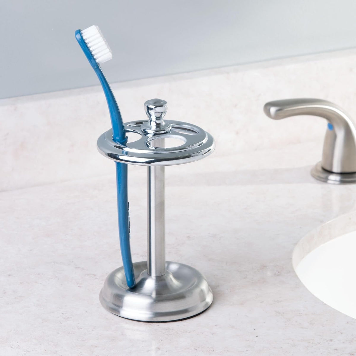iDesign Steel Divided Toothbrush Holder Stand, 3.25" x 3.25" x 5.75"