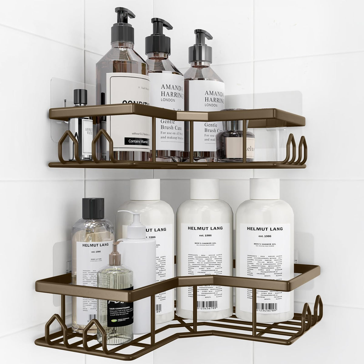 Adhesive Shower Caddy, 2 Pack Corner Bath Organizer, Rustproof Stainless Steel Shower Shelves with Large Capacity, No Drilling Shelves for Bathroom Storage, Home, Kitchen Decor (Silver).