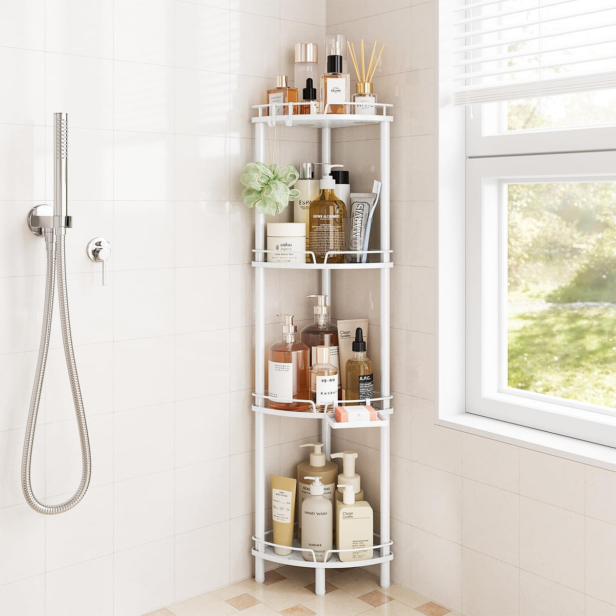 ELYKEN Corner Shower Caddy Standing, 3 Tier Metal Shower Organizer, Black