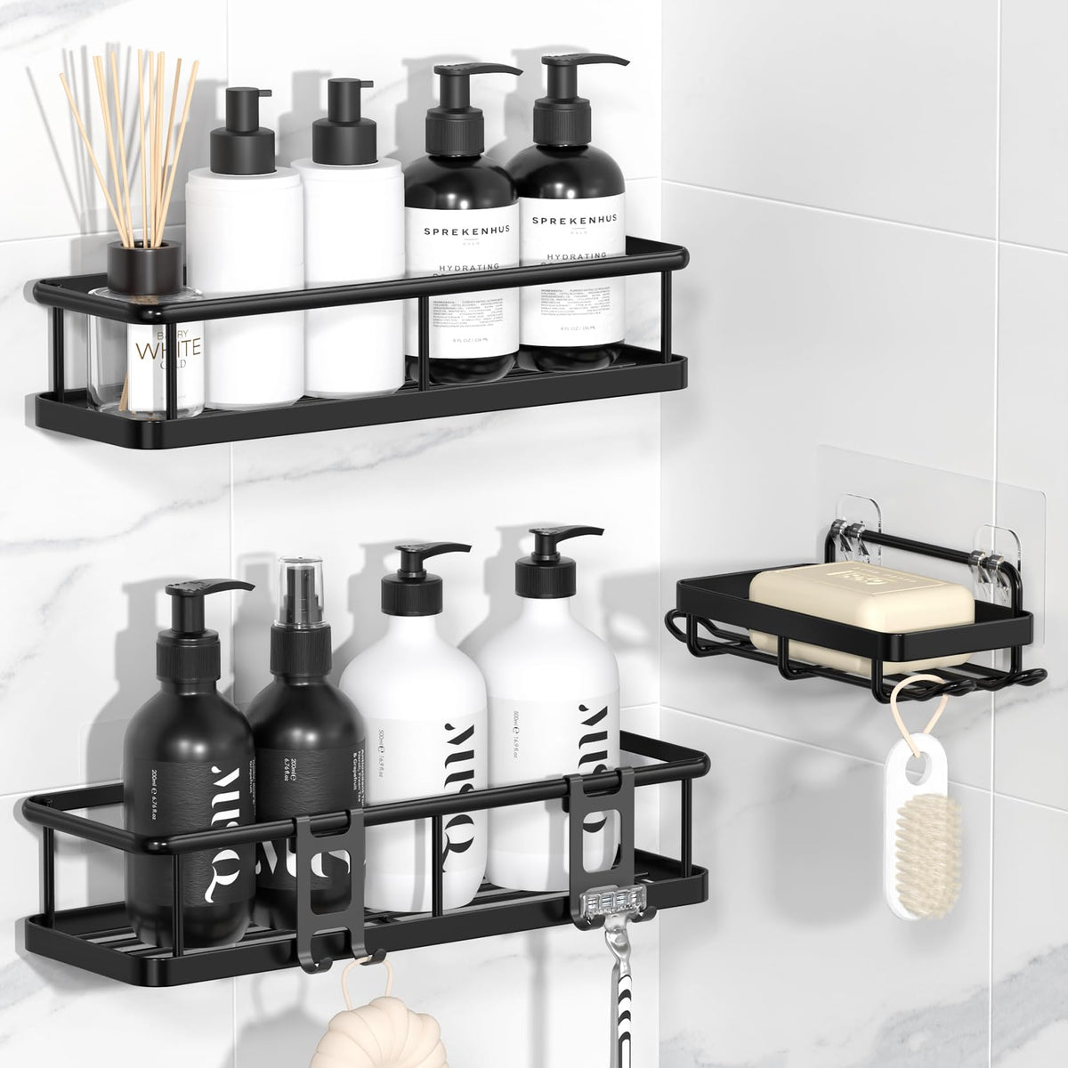 YASONIC Shower Caddy Adhesive, Rustproof Shower Organizer, Large Capacity Shower Shelves for Inside Shower, No Drilling Bathroom Organizers and Storage for Home Decor （2 Pack Bronze）