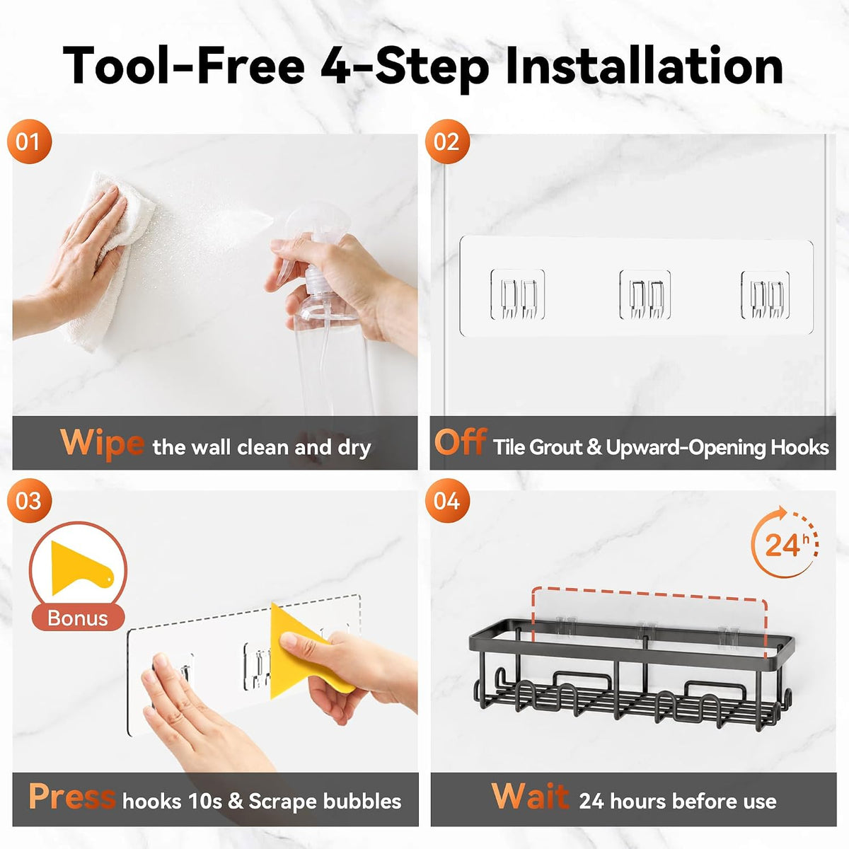 YASONIC Shower Caddy Adhesive, Rustproof Shower Organizer, Wall Shower Rack