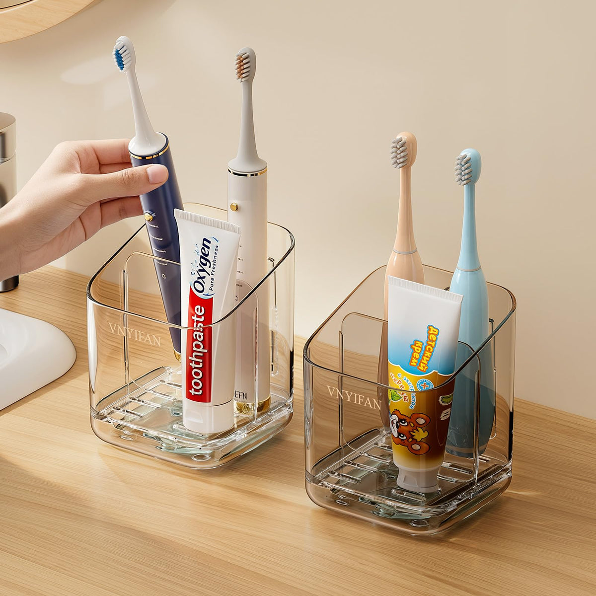 3 Slots Toothbrush Holders with Detachable Dividers for Bathrooms