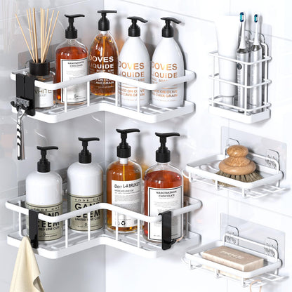 YASONIC Corner Shower Caddy Adhesive, 100% Rustproof Shower Organizer, No Drill Shower Shelf for Inside Shower, Wall-Mounted Shower Storage for Homes (2 Pack, White)