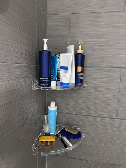 JiePai Adhesive Acrylic Corner Shower Caddy 2 Pack, Rustproof Bath Shelf