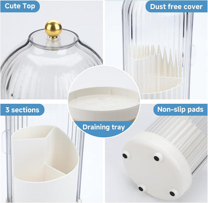 Toothbrush Organizer with Cover,3 Slots for Bathroom Toothbrush Holders with Lid,Dustproof Design,Rotating Holder,Ideal Makeup Brushes Holder for Bathroom Countertop Organization and Storage