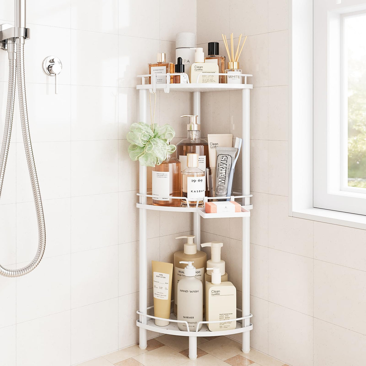 ELYKEN Corner Shower Caddy Standing, 3 Tier Metal Shower Organizer, Black