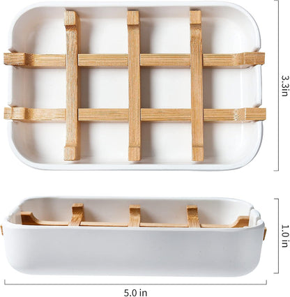 Soap Dishes for Bar Soap,2 Pack Environmentally-Friendly Bathroom Soap Dishes (Removable),2Pcs/Set Bamboo Soap Dishes Holder,Bathroom Sink Soap Dish,White