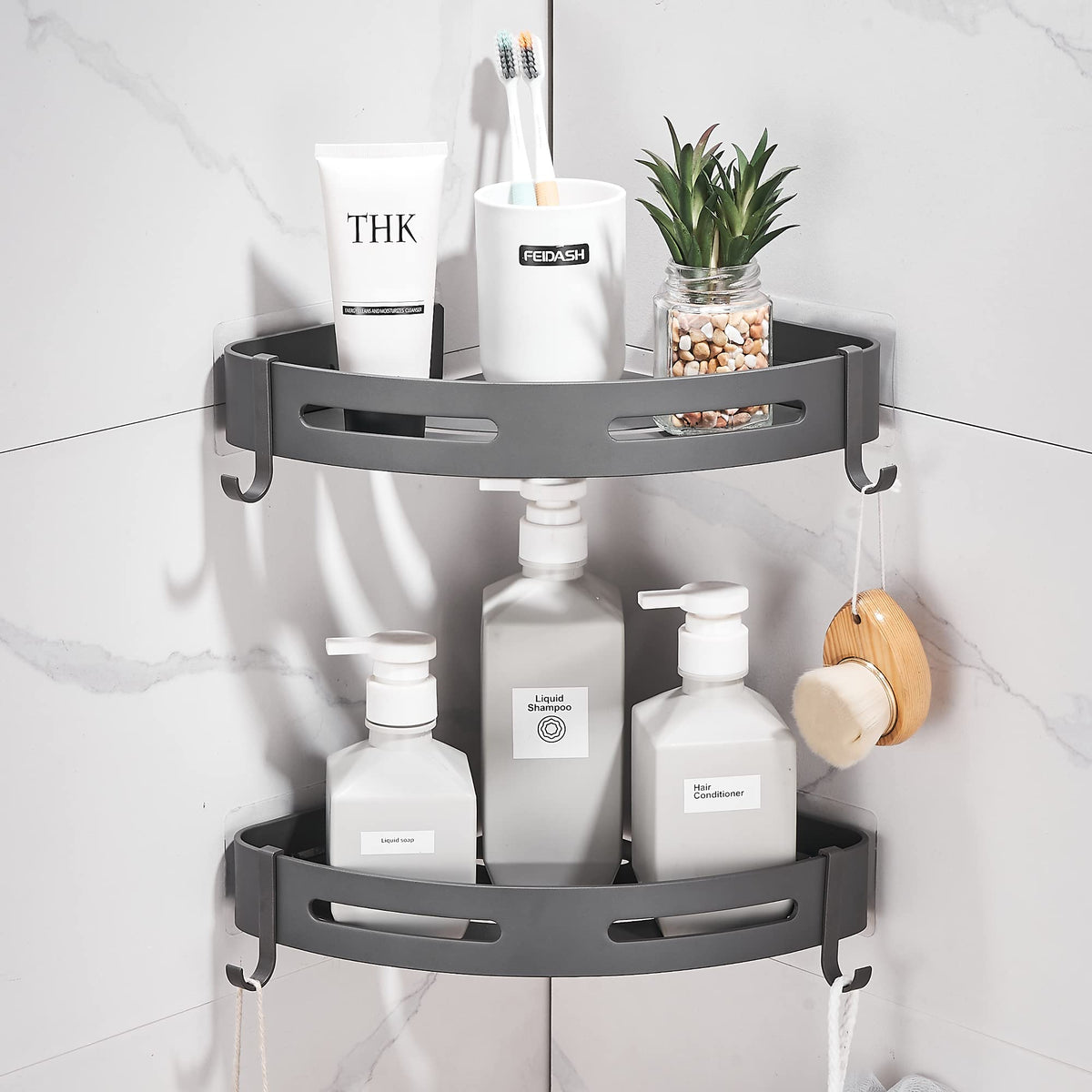 Adhesive Corner Shelf Bathroom Shower Caddy Organizer for Kitchen Toilet No Drilling 2-Tier Bathroom Corner Shelves Shower Caddies
