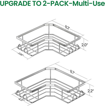Adhesive Shower Caddy, 2 Pack Corner Bath Organizer, Rustproof Stainless Steel Shower Shelves with Large Capacity, No Drilling Shelves for Bathroom Storage, Home, Kitchen Decor (Silver).