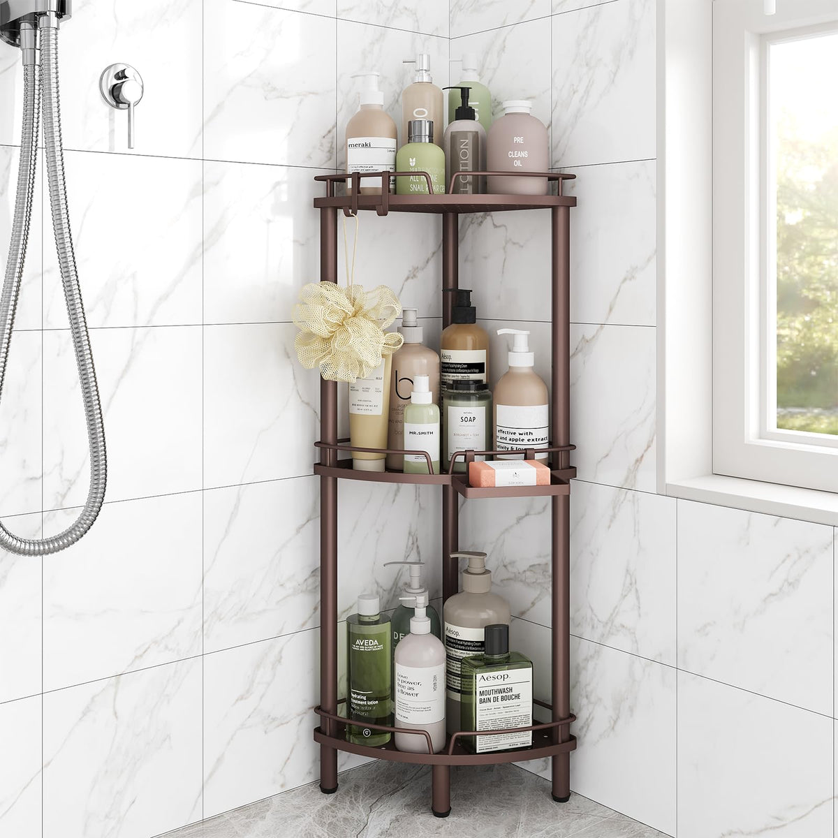 ELYKEN Corner Shower Caddy Standing, 3 Tier Metal Shower Organizer, Black