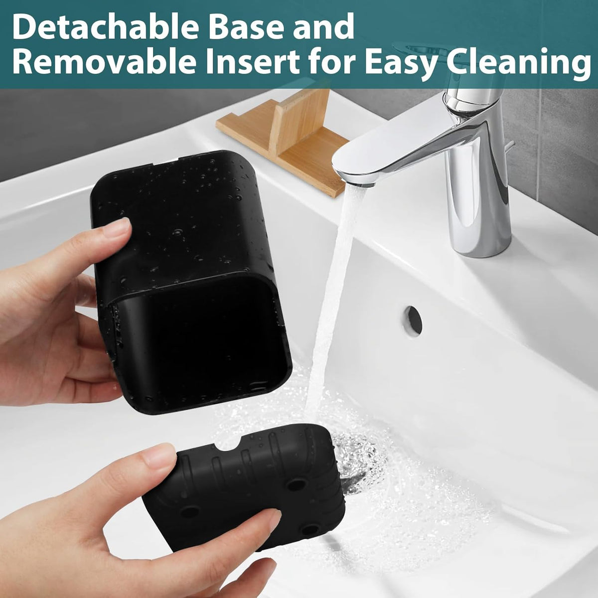 Boperzi Black Toothbrush Holders for Bathroom, Electric Toothbrush Holder with Bamboo Divider, Detachable Anti-Slip Toothbrush and Razor Holder Drainage for Shower, Toothbrush Organizer and Storage