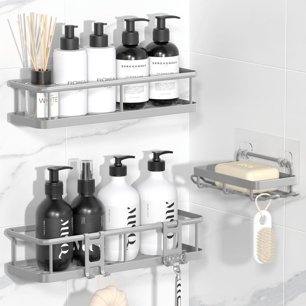 YASONIC Shower Caddy Adhesive, Rustproof Shower Organizer, Large Capacity Shower Shelves for Inside Shower, No Drilling Bathroom Organizers and Storage for Home Decor （2 Pack Bronze）