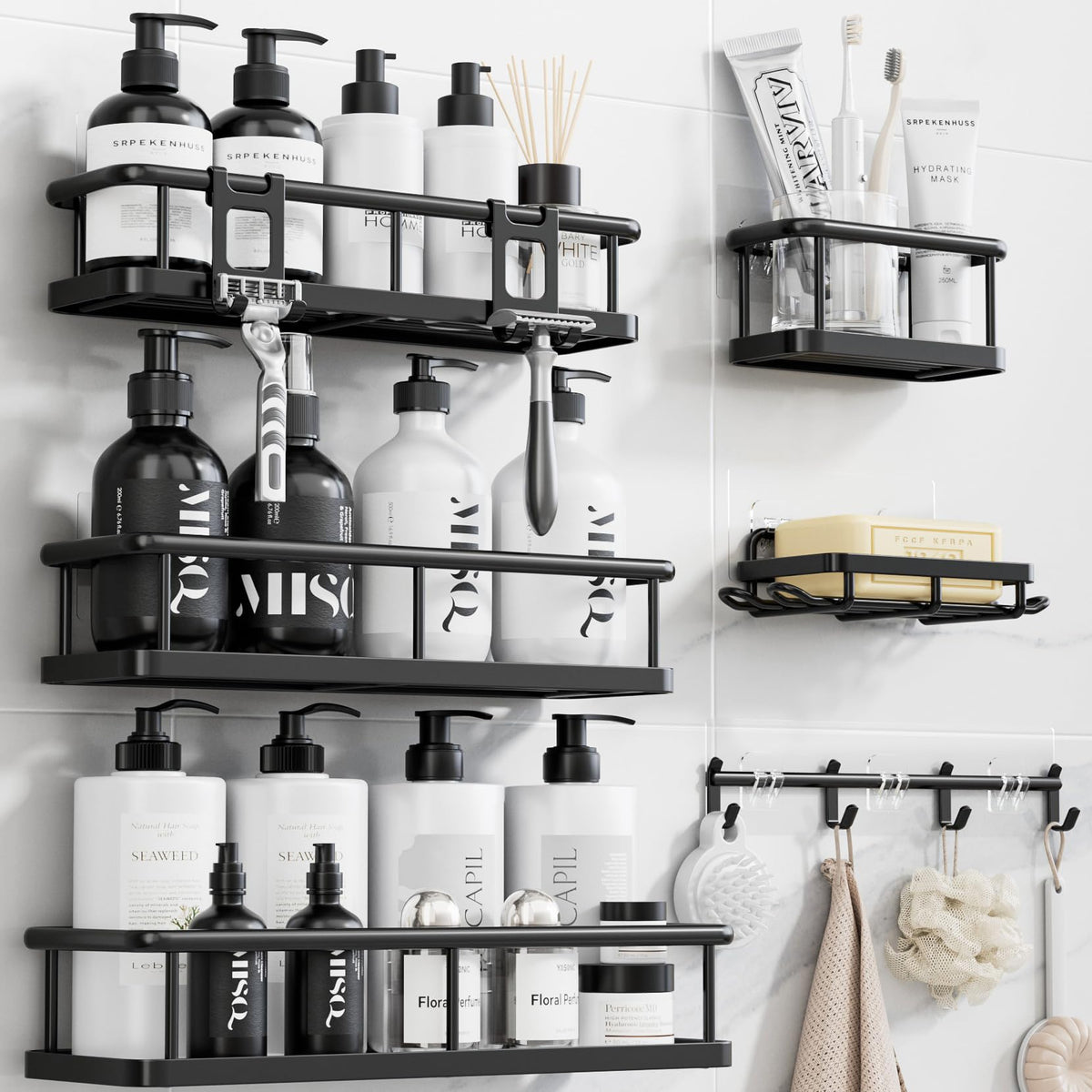 YASONIC Shower Caddy Adhesive, Rustproof Shower Shelves for Inside Shower