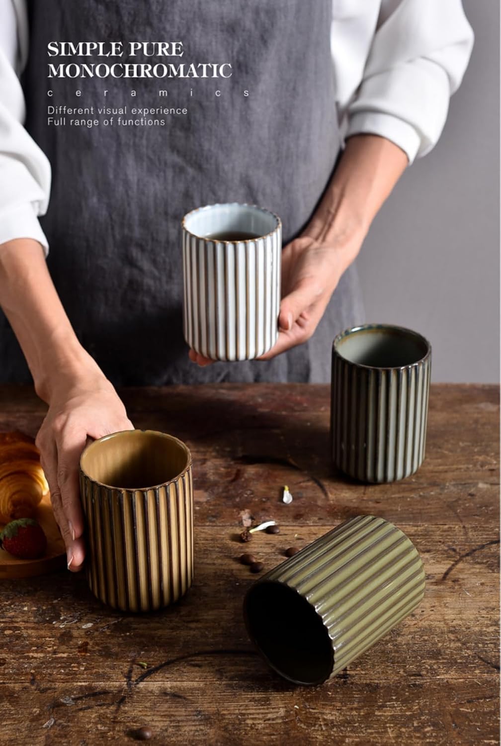 Stoneware Toothbrush Holder for Bathroom Tooth Brush Holder for Bathroom Toothbrush Cup Toothbrush Holders Cute Fluted Vertical Ribbed Stripe (Rustic Brown)