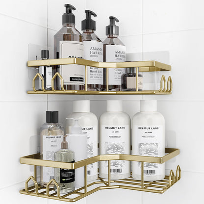 Adhesive Shower Caddy, 2 Pack Corner Bath Organizer, Rustproof Stainless Steel Shower Shelves with Large Capacity, No Drilling Shelves for Bathroom Storage, Home, Kitchen Decor (Silver).