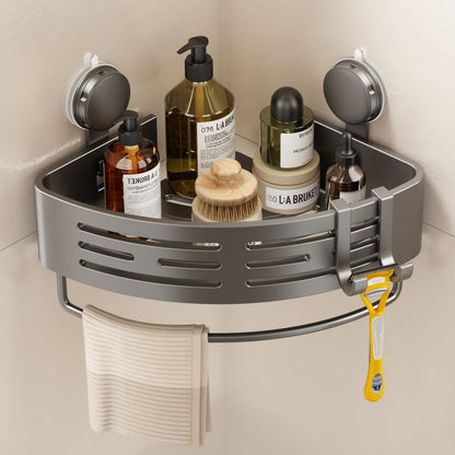 VOLPONE Corner Shower Caddy Suction Cup Shower Shelf Corner No Drilling Bathroom Shower Organizer Storage Rack Adhesive with Towel Bar Hooks (2-Pack,Gray)