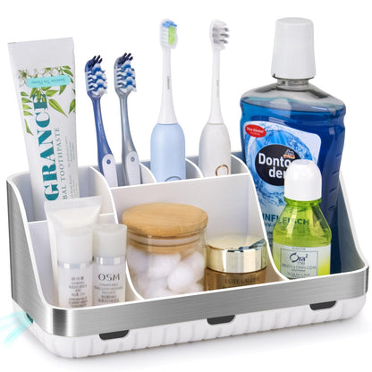 GFWARE Bathroom Organizers and Storage - Detachable 7 Slots Kids Electric Toothbrush and Toothpaste Holde Drainage for Bathroom Accessories Organization Counter Vanity Storage