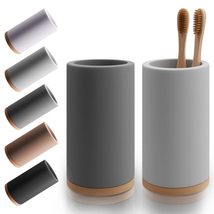Matani Bamboo Toothbrush Holder Diatomite Tooth Brush Organizer - Storage Stand for Small Bathroom & Counter - Removable Base & Drain Holes, Water-Absorbent & Quick-Drying (Brown)