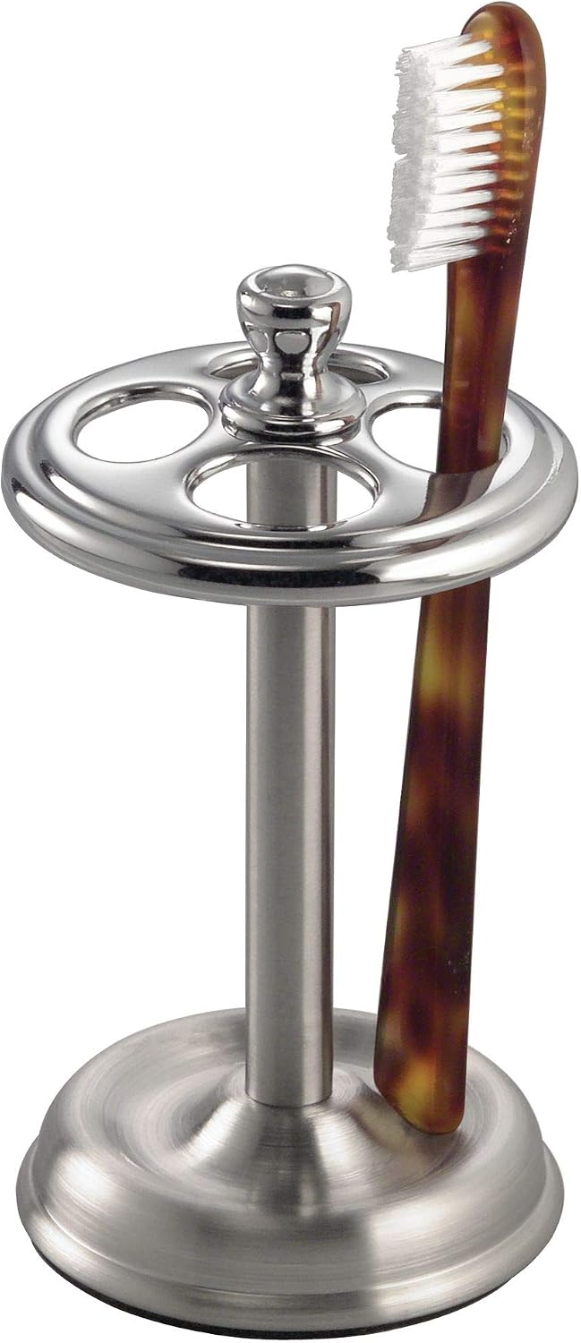 iDesign Steel Divided Toothbrush Holder Stand, 3.25" x 3.25" x 5.75"